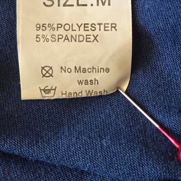 Women's Size Medium Solid Blue Knit Pullover With Color block 3/4 Sleeve - Picture 5 of 7